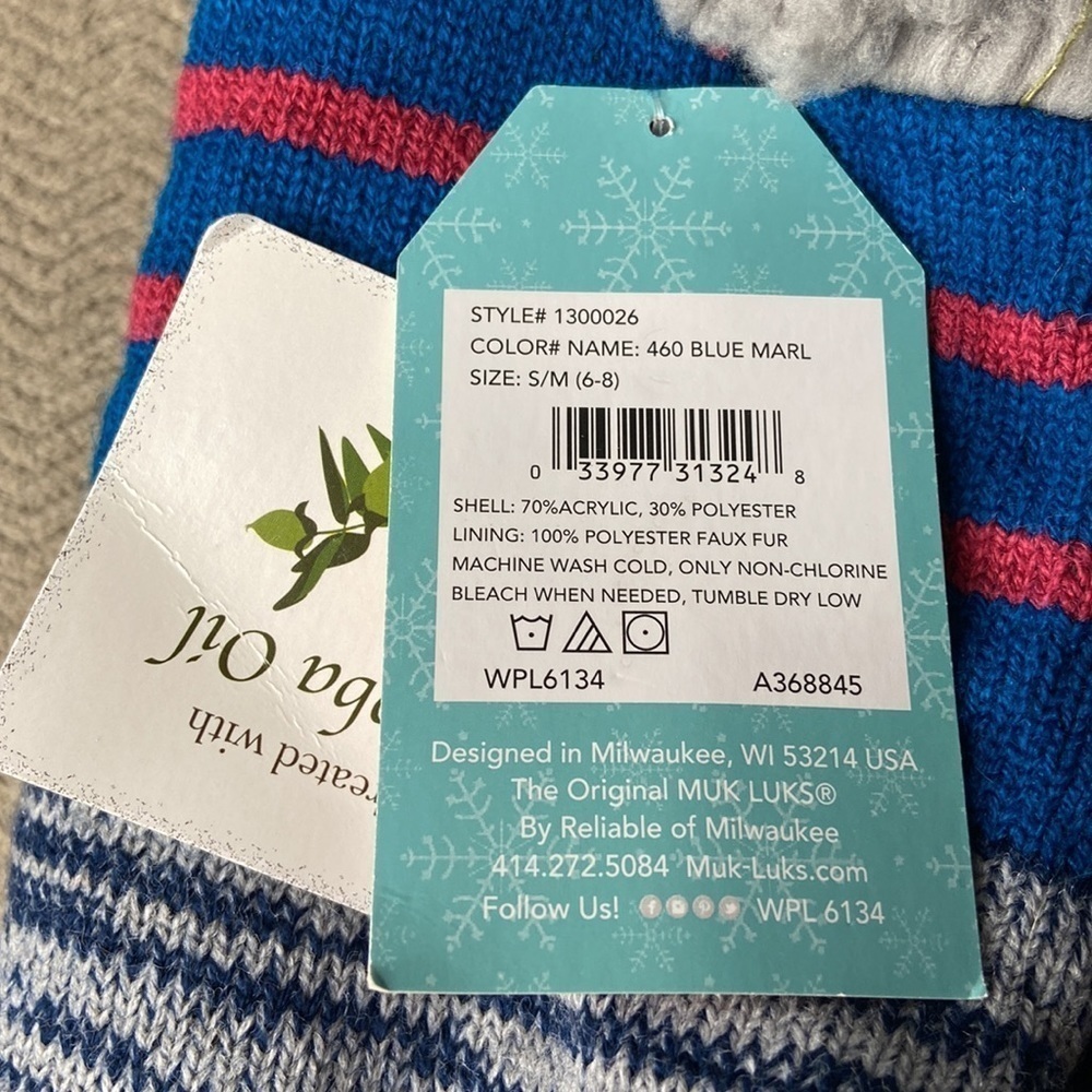 NWT Muk Luks Blue Gray Stripes Treated With Jojoba Oil S/M 6-8 - Picture 5 of 7